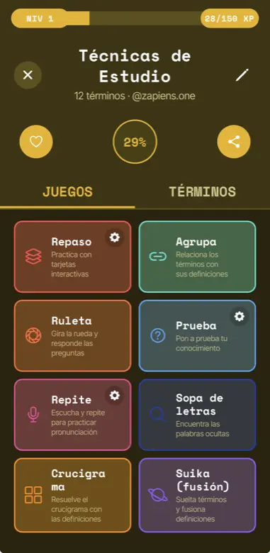 Zapiens lesson screen with practice mode selector